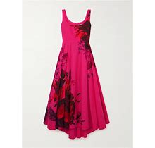 Erdem Pleated Floral-Print Cotton-Faille Midi Dress - Women - Red Dresses - XXS