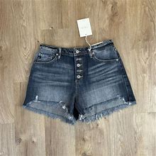 Kancan Jean Shorts Size 7 / 27 Blue Cut Off Distressed Mid Rise