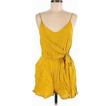 One Clothing Romper Plunge Sleeveless: Yellow Print Rompers - Women's Size Medium
