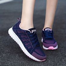 Solid Color Mesh Sneakers, Women's Breathable Low Top Lace Up Round Toe Casual Comfy Sport Shoes,Blue,Featured,Temu