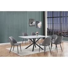 Best Quality Furniture Mixed Dining Set W/ White Marble Wrapped Tempered Glass Top