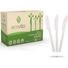 Ecovita 100% Compostable Knives - 140 Large Disposable Utensils (7 In.) Eco Friendly Durable And Heat Resistant Alternative To Plastic Knives With
