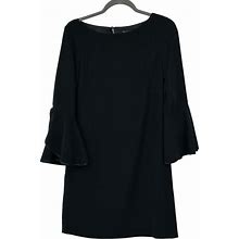White House Black Market Dresses | Whbm Size 0 Black Tulip Sleeved Polyester Lined Shift Dress W Back Zip & Button | Color: Black | Size: 0