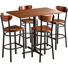 Lancaster Table & Seating 30" X 48" Antique Walnut Solid Wood Live Edge Bar Height Table With 4 Boomerang Chairs