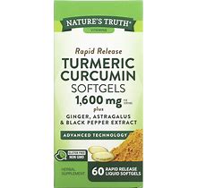 Nature's Truth, Turmeric Curcumin Plus Ginger, Astragalus And Black Pepper Extract, 800 Mg, 60 Rapid Release Liquid Softgels