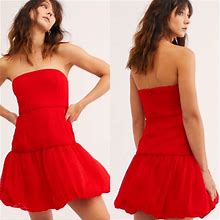 Free People Dresses | Hp New Free People X Fame And Partners Isabella Bubble Hem Mini Dress 12 | Color: Red | Size: 12