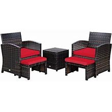 Costway 5-Piece Rattan Patio Wicker Furniture Set With Cushion In Red