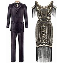 Roaring 20S Costumes For Couples Gangster Gentleman Flar Girls Couples Costume Suits Blazer Flar Dress 1920S Fancy Dress The Great Gatsby Outfit Carni