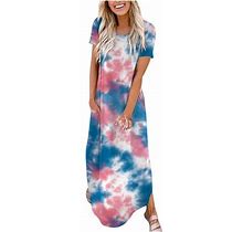 Womens Summer Tall Dress Tie Dye Pullover T Shirt Maxi Dresses For Women Casual Baggy Long Dress With Pockets