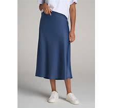 Pull-On Satin Midi Skirt For Tall Women In Steel Blue L / Tall / Steel Blue
