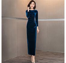Lady Formal Velvet Cocktail Maxi Dress Slim Elegant Fit Stretchy