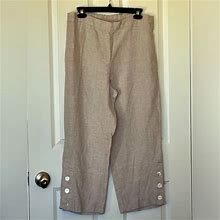 Chico's Pants & Jumpsuits | Chicos Women 1 Size 8 Us Linen Beige Crop Wide Leg Button Hem Flat Front Pants | Color: Tan | Size: 8