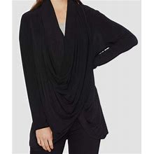 $156 Norma Kamali Women's Black Stretch Jersey Wrap Cardigan Sweater Size S