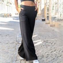 Woman Fashion Clearance,POROPL Fashion Casual Cotton Linen Solid Elastic Waist Long Straight Pants Capri Pants For Women Black Size 8