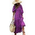 Wsevypo Women's Puff Sleeve Long Dress Casual Floral/Diamond Print V Neck Tiered Beach Swing Flowy Maxi Dresses
