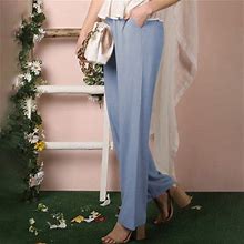 Himiway Women's Solid Color Loose Multi Pocket Elastic Waist Ladies Casual Pants Long Pants Blue Xxxl