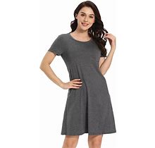 Women's Pajama Dress Sleepwear Strtechy With Pockets Nightshirt Lounge Nightgown, Size: XS, Grey