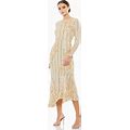 Mac Duggal LONG SLEEVE TEA LENGTH Dress In Nude Gold, Size 24