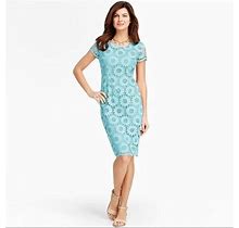Size 8 Petite Talbots Floral Lace Overlay Sheath Dress In Light Blue/ Mint
