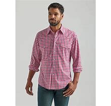 Wrangler Mens Wrinkle Resist Long Sleeve Plaid Shirt Bold Red Size M