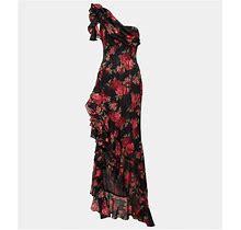 Rasario, One-Shoulder Floral Gown, Women, Black, US 8, Dresses, Materialmix