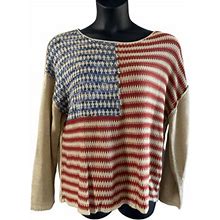 Venus Womens American Flag-Inspired Cable Knit Pullover Sweater Tan