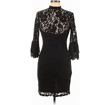 Paperdoll Casual Dress - Sheath Mock 3/4 Sleeves: Black Print Dresses - Women's Size 6 Petite