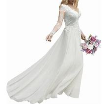 Findlovewedding Wedding Dresses For Bride 2024 With Lace Appliques Chiffon A Line Women Dress Long Sleeves Beach Bride Dress