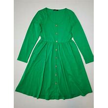 Ouges Green Button Dress Front Pockets Size L Long Sleeves