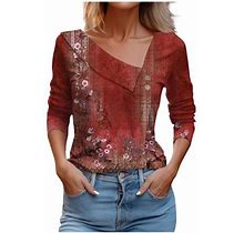 Ydkzymd Floral Women Tops 3/4 Sleeve Leopard Deep Red Plus Size Womens Long Sleeve Shirts Tunic Plain Henley Thermal Blouses Petite Trendy Button Up T