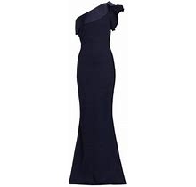Chiara Boni La Petite Robe Women's Kika Ra Ruffled One-Shoulder Trumpet Gown - Blue Notte - Size 16