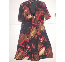 R&M Richards Dress Womens Size 8P Red Multicolored Petite Short Sleeve