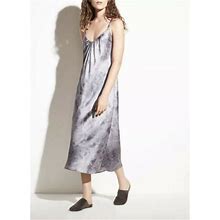 $395 Vince Watercolor Marble Gray Silk Satin Cami Slip Midi Dress Size