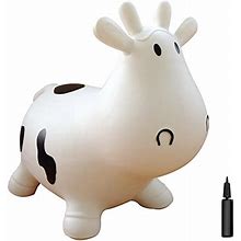 White Cow Bouncer With Hand Pump, Inflatable Space Hopper, Ride-On