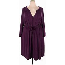 Torrid Casual Dress - Shirtdress Tie Neck Long Sleeve: Burgundy Dresses - New - Women's Size 3X Plus