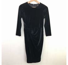 Banana Republic Petite Black Velvet Dress Side Shirring Detail Womens
