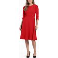 London Times Women's Tab-Waist Fit & Flare Dress - Savvy Red - Size 16