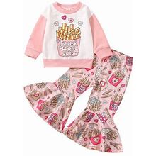 Emmababy Children's Girls Clothing Set With Chips Letter Print Sweatshirt And Flare Pants