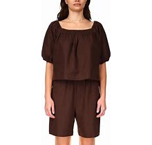 Sanctuary Day Off Linen Blouse Women's Clothing Chocolate Chip : LG (US 10-12)