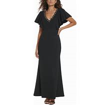 Vince Camuto Women's Beaded V-Neck Flutter-Sleeve Gown - Black - Size 14