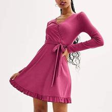 Juniors' SO® Wrap Ruffle Hem Dress, Girl's, Size: XL, Dark Pink