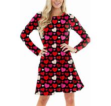 Heart Dress For Women Valentines Day Red Love Long Sleeve Holiday Dresses XL