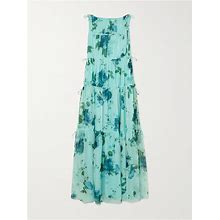 Erdem Tie-Detailed Tiered Floral-Print Silk Crepe De Chine Maxi Dress - Women - Blue Dresses - S