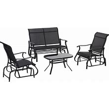 Outsunny 4 Pieces Patio Furniture Set, Outdoor Conversation Set With 2-Person Glider, Single Sling Chair And Glass Coffee Table For Lawn, Black