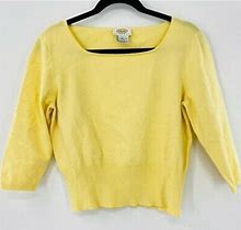 Talbots Womens Pullover Sweater Yellow 3/4 Sleeve Square Neck Petites