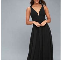 Lulu's Brouched A-Line Chiffon Black Maxi Dress