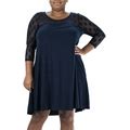 Plus Size Nina Leonard Dot-Mesh Yoke Swing Dress, Women's, Size: 2XL, Blue