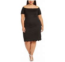 Monteau Womens Black Short Sleeve Below The Knee Sheath Dress Plus Size: 3X