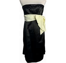 Vintage BCBG Strapless Satin Dress 8 Black Empire Waist Bow Lined Knee Length