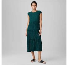 Eileen Fisher | Women's Crushed Silk Jewel Neck Tiered Dress | Blue | Size: Petite Large Petites